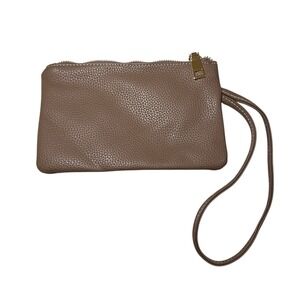 Pebble Faux Leather Wristlet Clutch Brown Gold Zip Women S Pouch Striped Lining